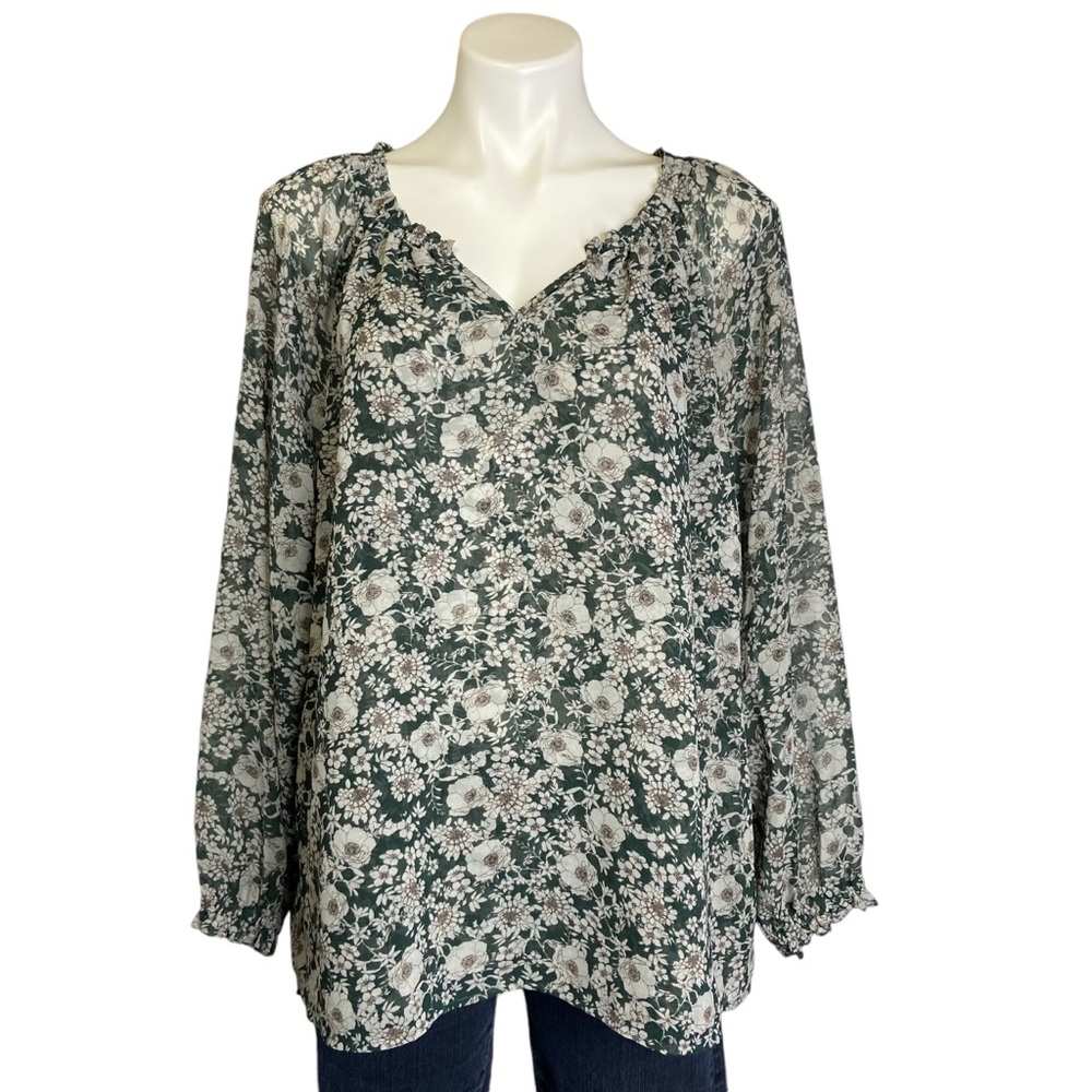 CABI 3765 Floral Print Long Sleeve Peasant Blouse Ditzy Daisy Size Medium